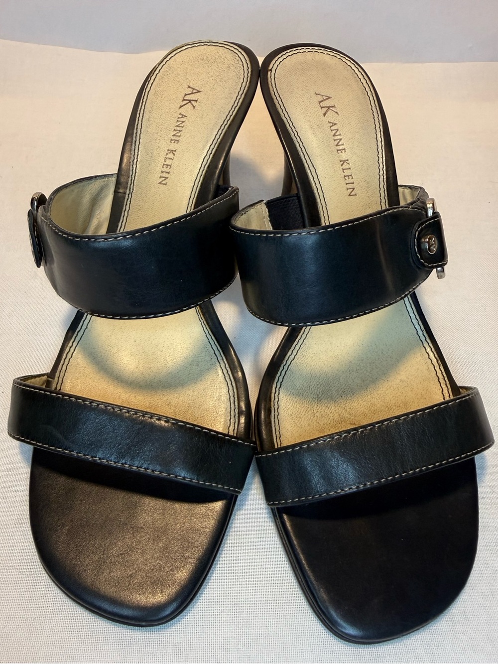 Anne Klein Black Double Strap Slide Mules. Scuff down on last picture. Size 7.5